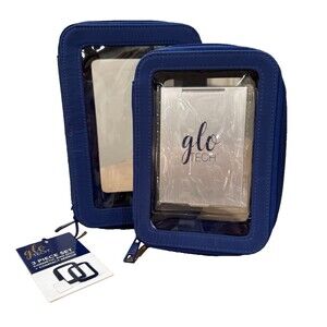 Glo Tech Cosmetic Set 2 Bags + Mirror Gr8 Mah Jongg Tile Bag Blue NEW Fast Ship